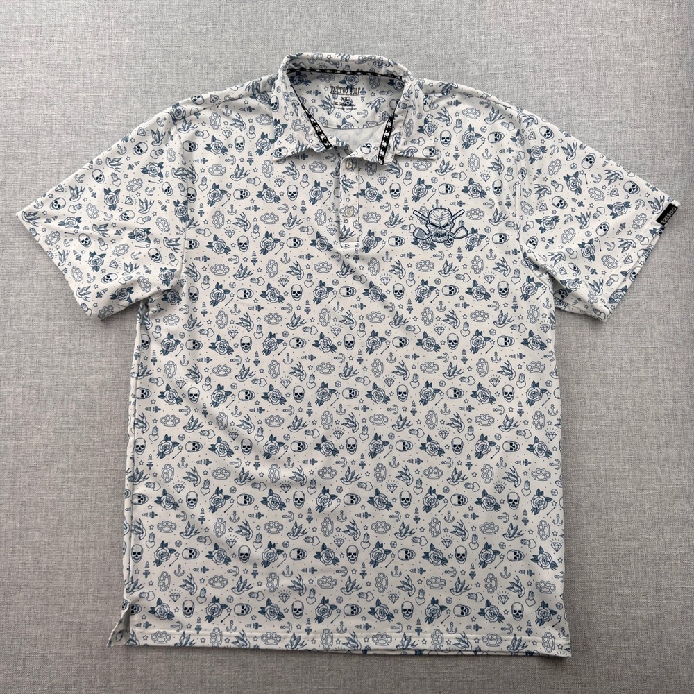 Tattoo Golf Flash Series Polo Shirt Skull Print Men XL White Golfcore Stretch - Picture 5 of 12